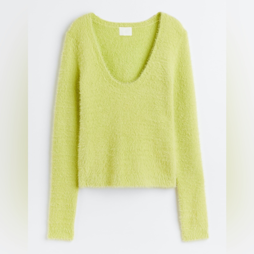 H&M Light Green Fuzzy Scoop Neck Sweater